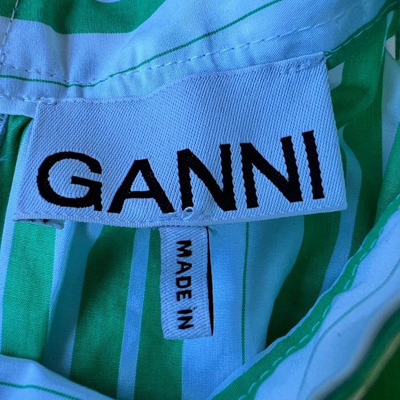 Ganni Balloon Sleeve Striped Cotton Dress with smocked middle - Picture 11 of 14